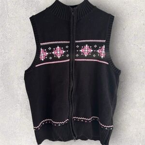 C.J. Banks Chic Black Knit Vest Pink & White Winter Pattern Cotton Women’s X